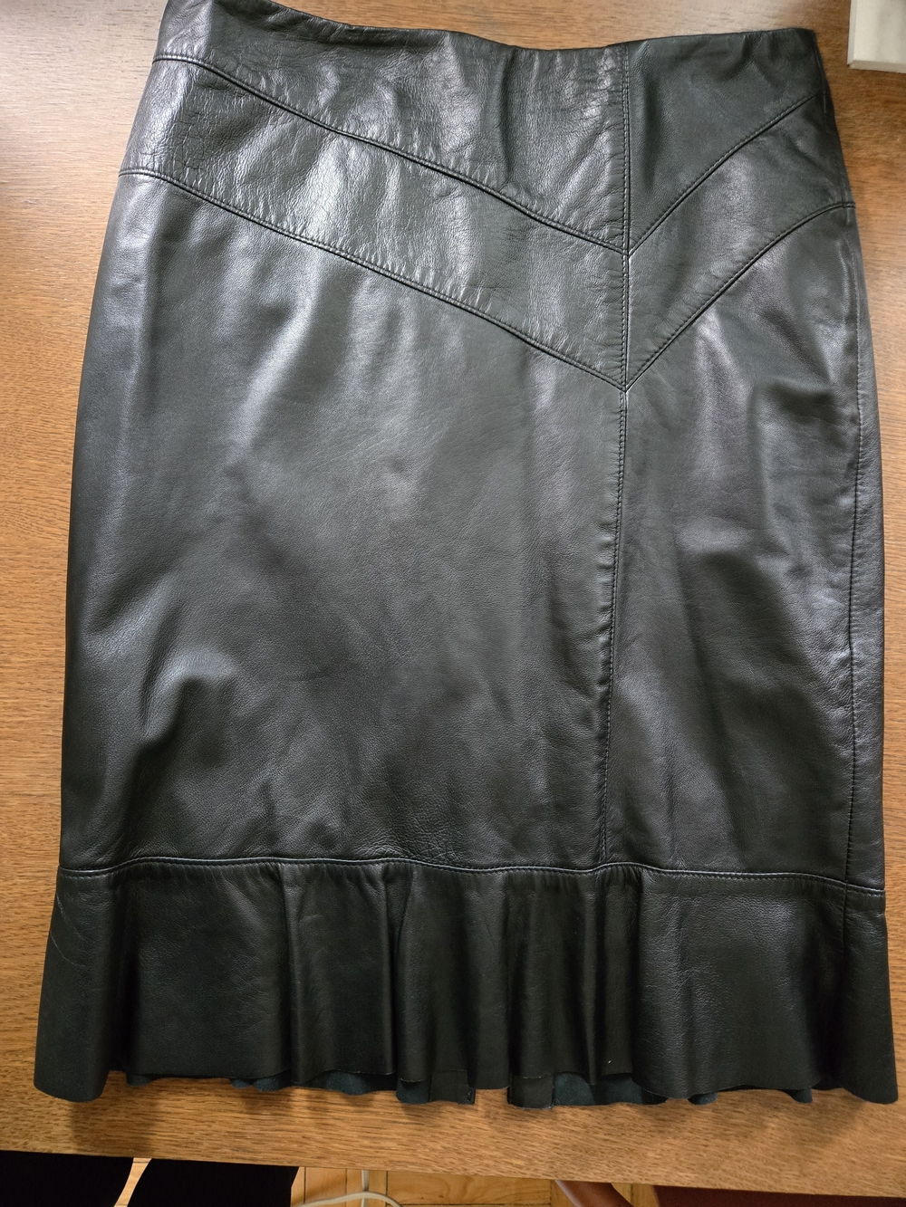 Danier Black Leather Pencil Skirt with Ruffle Hem